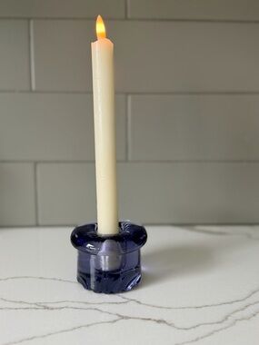 Purple Glass taper candle Holder vintage